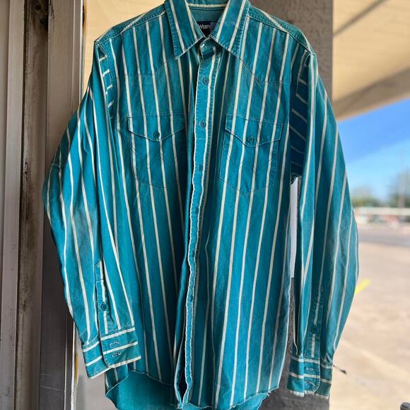 Vintage wrangler blue striped brushpopper size 16-34 - Picture 1 of 3